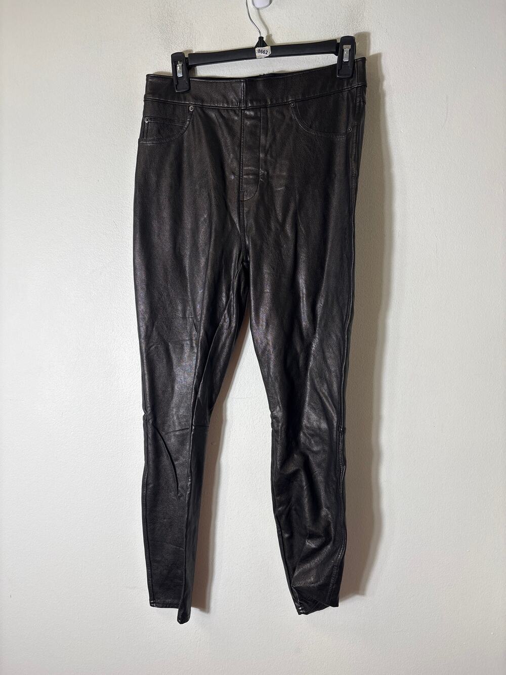 Spanx Brown Black Pull On Faux Leather Jeans Style Pants Sz M